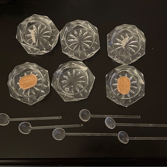 6 Hass Vintage Bohemian Glass Crystal Salt Cellars w/6 Spoons  (Czechoslovakia) - Picture 2 of 4